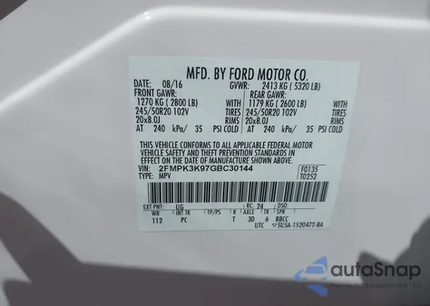 2016 Ford Edge Titanium z USA, uszkodzony, nr VIN 2FMPK3K97GBC30144